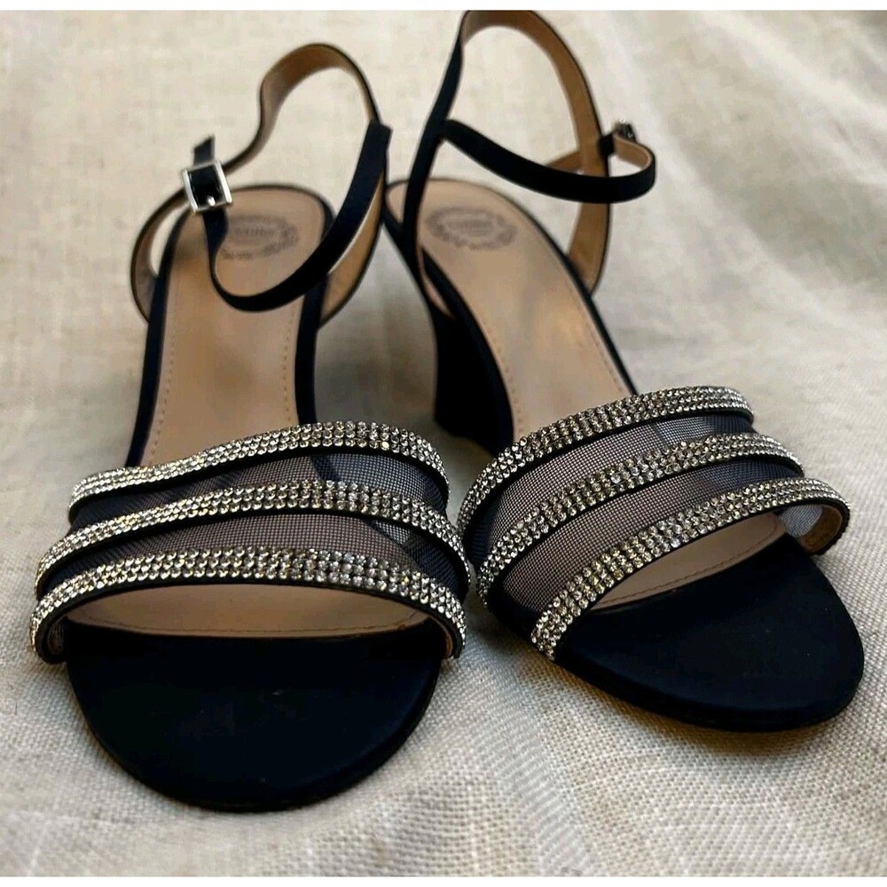 I. MILLER 'Vonita' Size 8.5M Black Triple Strap Rhinestones Wedge Sandals Formal